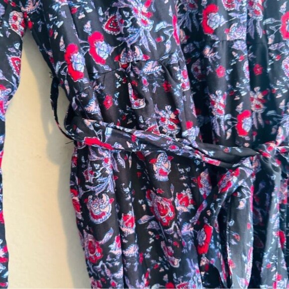 XiRENA Annieka Long Sleeve Belted Tie Midi Dress Silk Blend Floral Black Small - Picture 10 of 16